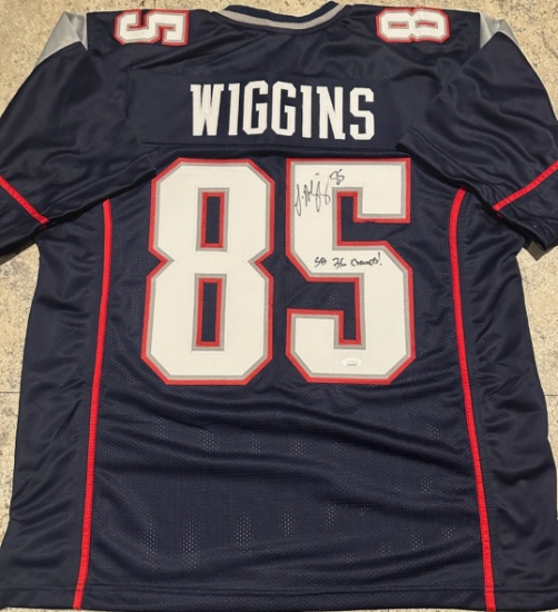 Jermaine Wiggins New England Patriots Autographed & Ins Custom Football Jersey coa