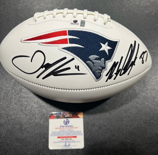Julian Edelman & Rob Gronkowski New England Patriots Autographed Football coa