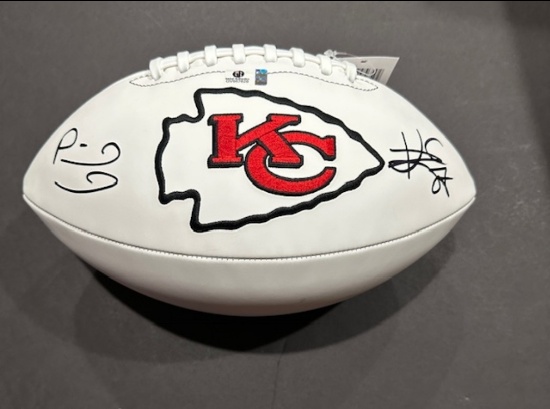 Patrick Mahomes & Travis Kelce Kansas City Chiefs Autographed Football coa