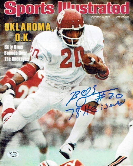 Billy Sims Oklahoma Sooners Autographed & Ins 8x10 SI cover Photo coa