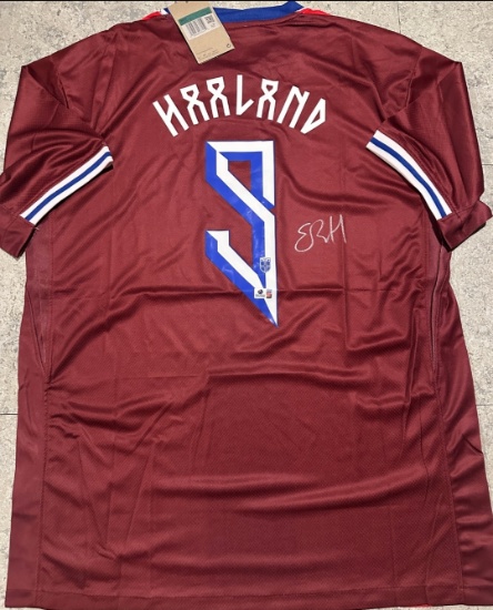 Erling Haaland Norway National Team Autographed 2024 Nike Home Soccer Jersey coa