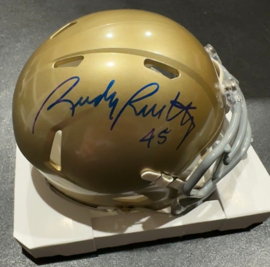 Rudy Ruettiger Notre Dame Fighting Irish Autographed Riddell Mini Helmet coa