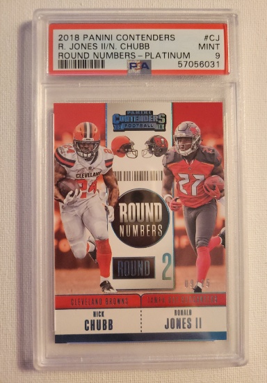 R.Jones II & N.Chubb 2018 Panini Contenders Round Numbers #RNA-CJ Platinum /25 RC PSA 9
