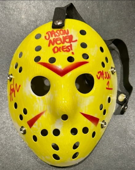 Ari Lehman JASON Friday the 13th Autographed & Inscribed Yellow Mask JSA HOLOGRAM