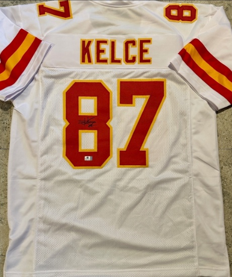 Travis Kelce Kansas City Chiefs Autographed Custom Football Jersey coa
