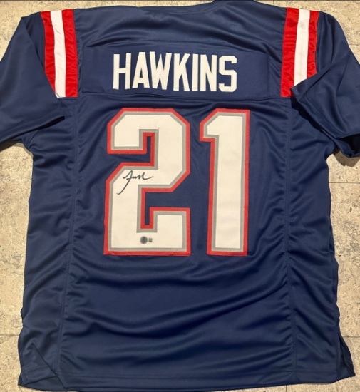 Jaylinn Hawkins New England Patriots Autographed Custom Football Jersey Beckett Hologram