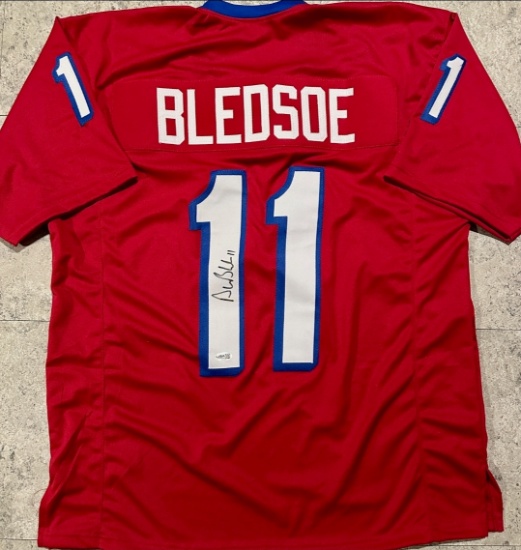 Drew Bledsoe New England Patriots Autographed Custom Football Jersey JSA Hologram