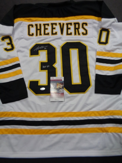 Gerry Cheevers Boston Bruins Autographed & Insc Custom Hockey Jersey JSA coa