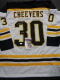 Gerry Cheevers Boston Bruins Autographed & Insc Custom Hockey Jersey JSA coa