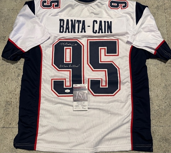 Tully Banta-Cain New England Patriots Autographed & Insc Custom Football Jersey JSA coa