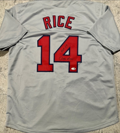 Jim Rice Boston Red Sox Autographed & Insc. Custom Baseball Jersey JSA Hologram