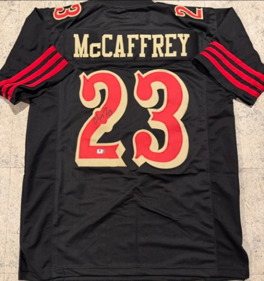 Christian McCaffery San Francisco 49ers Autographed Custom Rivalry Football Jersey coa