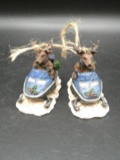 Pair of Reindeer Snowmobile Ornaments
