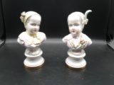 Pair of Hand Painted Children Busts from Occupied Japan