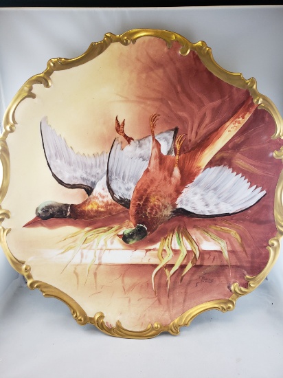 Signed, Hand Painted Limoges Plate with Game Birds