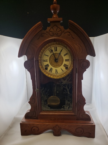 Antique Kitchen Clock with Etched Glass Front