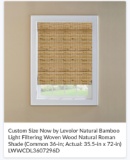 Custom Size Now by Levolor Natural Bamboo Light Filtering Woven Wood Natural Roman Shade