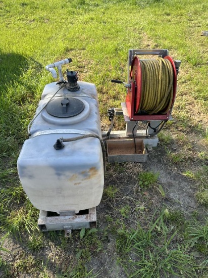 Spraying rig with 50 gallon tank; large hose reel