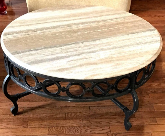 Century furniture marble top & iron round coffee table