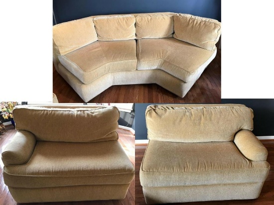 Custom Set of 3 multi configuration gold Chenille fabric sofa set