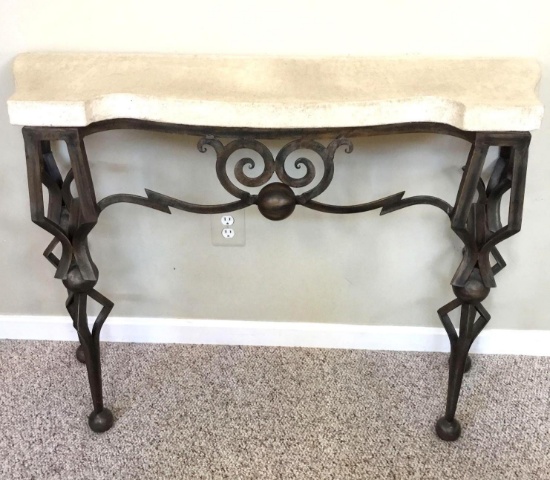 Century Furniture metal console table with stone top