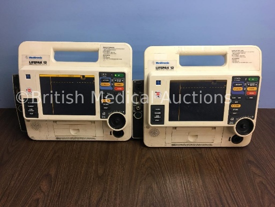 2 x Medtronic Physio-Control Lifepak 12 12-Lead Biphasic Defibrillator / Monitors with CO2, SPO2,