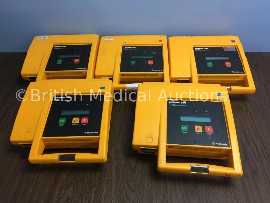 5 x Medtronic Physio-Control Lifepak 500 Biphasic Automated External Defibrillators with 5 x Flat