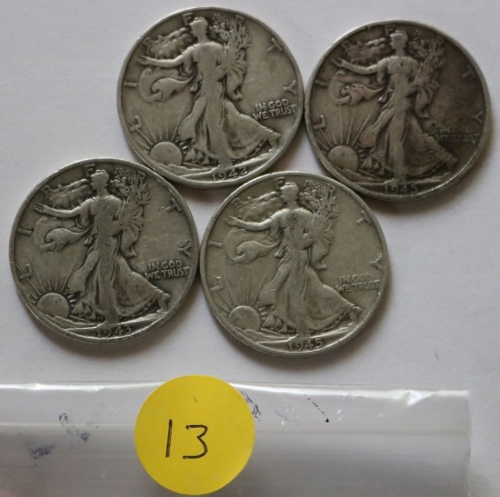 (4) Silver Walking Libertys Half Dollars