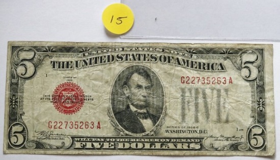 1928- C Series Red Seal $5 Dollar Note