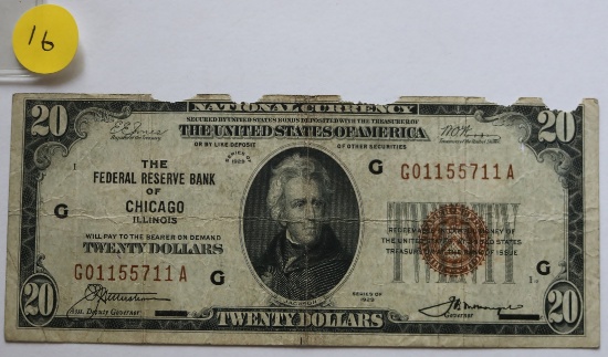 1929 Federal Reserve Bank $20 Dollar Note