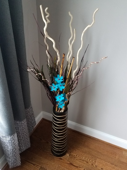 Decorative wooden vase with accent flowers