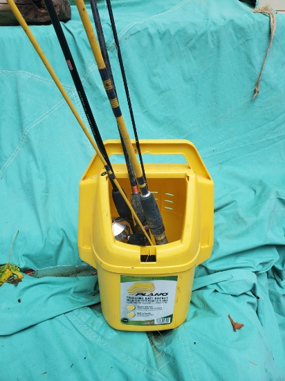Bait bucket with Poles and Reel