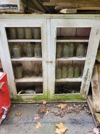 Canning Jar Lot w Cabinet