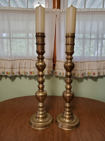 Large Pair Of Brass Candle Sticks