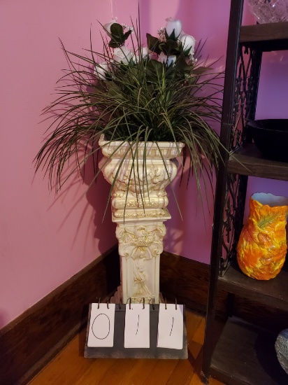 plant stand with fake flowers