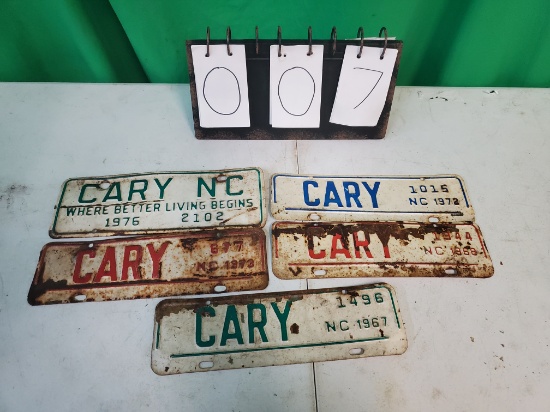 Lot Of 5 Town Tags From Cary North Carolina