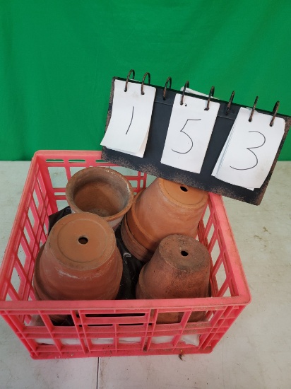 Milk Crate of Clay Flower Pots