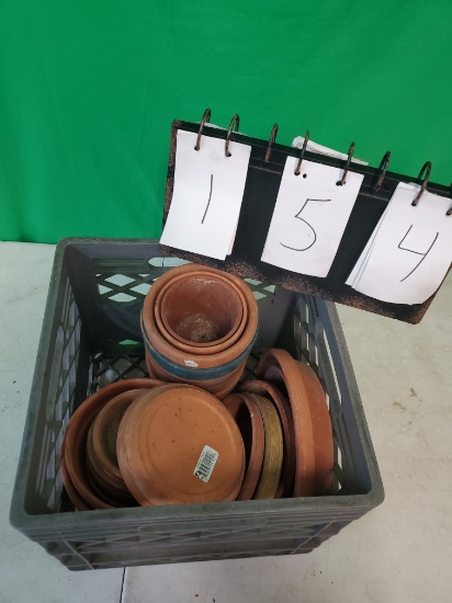 Milk Crate of Clay Flower Pots