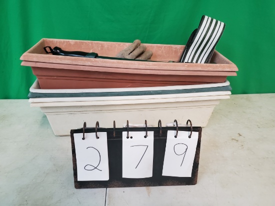 6 window planters with tools