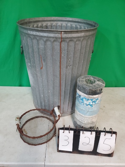 Metal Trash can with contents