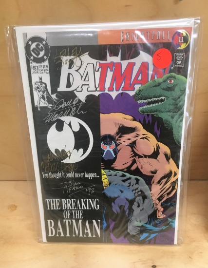 Batman #497 (Breaking of the Batman - Key) signed by (6) including;  Jim Aparo, Nolan, Kelly & more!