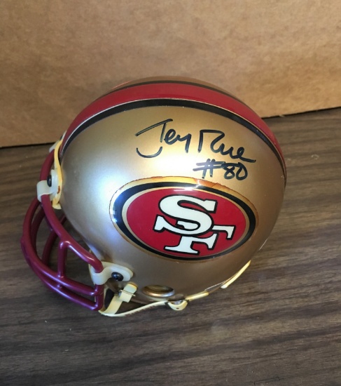 Jerry Rice autographed 49ers Mini Helmet w/#80 inscription