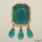Gorgeous Green Glass Brooch with Dangles