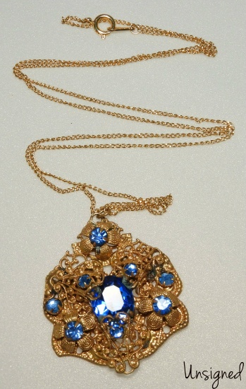Vintage Filigree and Blue Stone Necklace