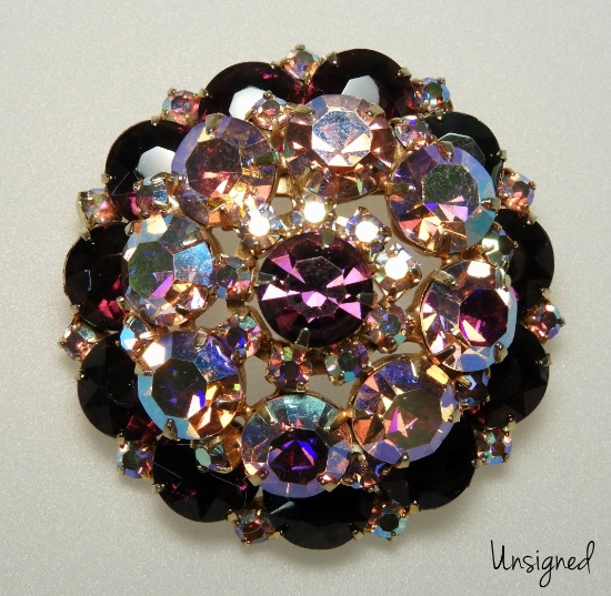 Vintage Purple And AB Rhinestone Brooch