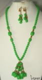 Vintage Lisner Green Lucite Necklace and Earring Set
