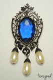Vintage Blue Glass Brooch With Dangles