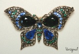 Vintage Green and Blue Rhinestone Butterfly Brooch