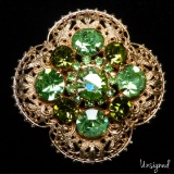 Vintage Peridot Rhinestone Brooch