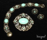 Vintage Silver Tone and Turquoise Colored Parure